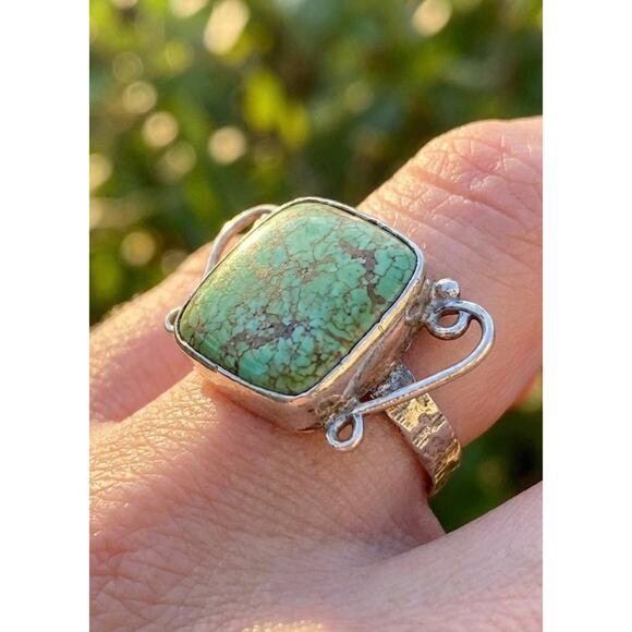 Vintage Handcrafted 925 Sterling Silver Green Turquoise Ring Size 6 - Picture 2 of 4